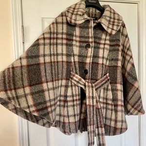 🍁Like New🍁 Ellen Tracy Cape Jacket Neutral Wool-blend Plaid (M)